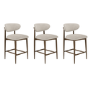 Set of 3 Walnut and Beige Upholstered Curved Kitchen Stools with Open Back - Kori