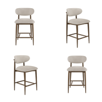 Set of 4 Walnut and Beige Upholstered Curved Kitchen Stools with Open Back - Kori