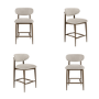 Set of 4 Walnut and Beige Upholstered Curved Kitchen Stools with Open Back - Kori