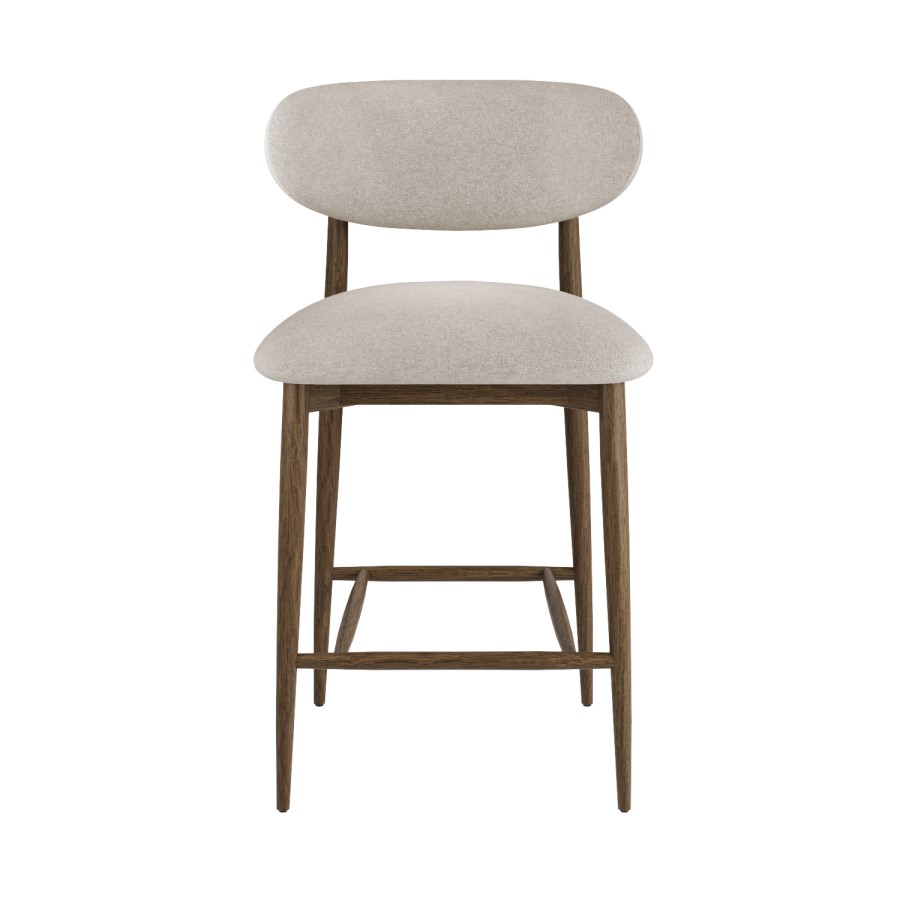 Walnut and Beige Upholstered Curved Kitchen Stool with Open Back - Kori