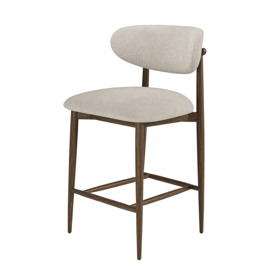 Walnut and Beige Upholstered Curved Kitchen Stool with Open Back - Kori