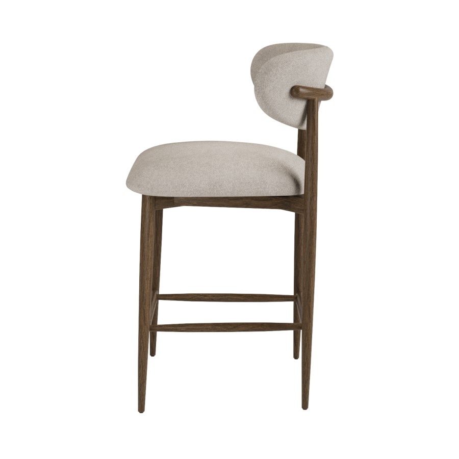 Walnut and Beige Upholstered Curved Kitchen Stool with Open Back - Kori