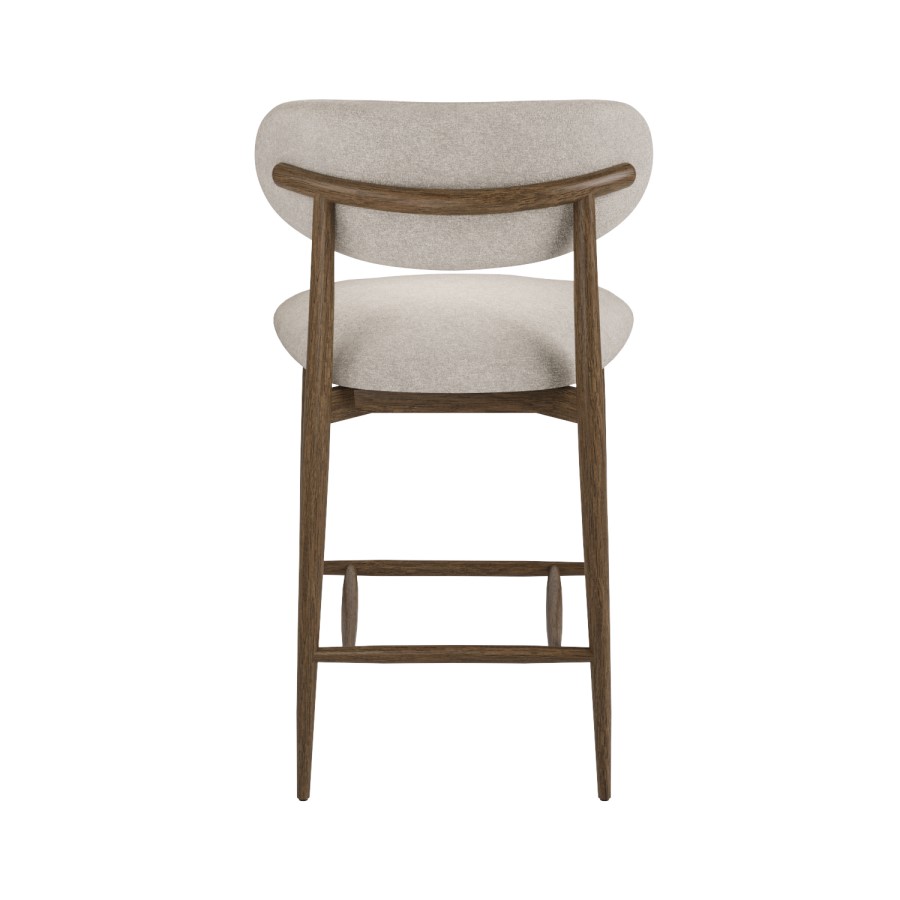 Walnut and Beige Upholstered Curved Kitchen Stool with Open Back - Kori