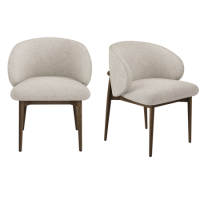 Set of 2 Walnut and Beige Upholstered Curved Dining Chairs with Exposed Back - Kori