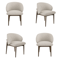 Set of 4 Walnut and Beige Upholstered Curved Dining Chairs with Exposed Back - Kori