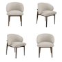 Set of 4 Walnut and Beige Upholstered Curved Dining Chairs with Exposed Back - Kori