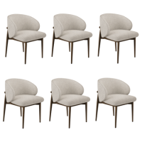 Set of 6 Walnut and Beige Upholstered Curved Dining Chairs with Exposed Back - Kori