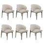 Set of 6 Walnut and Beige Upholstered Curved Dining Chairs with Exposed Back - Kori