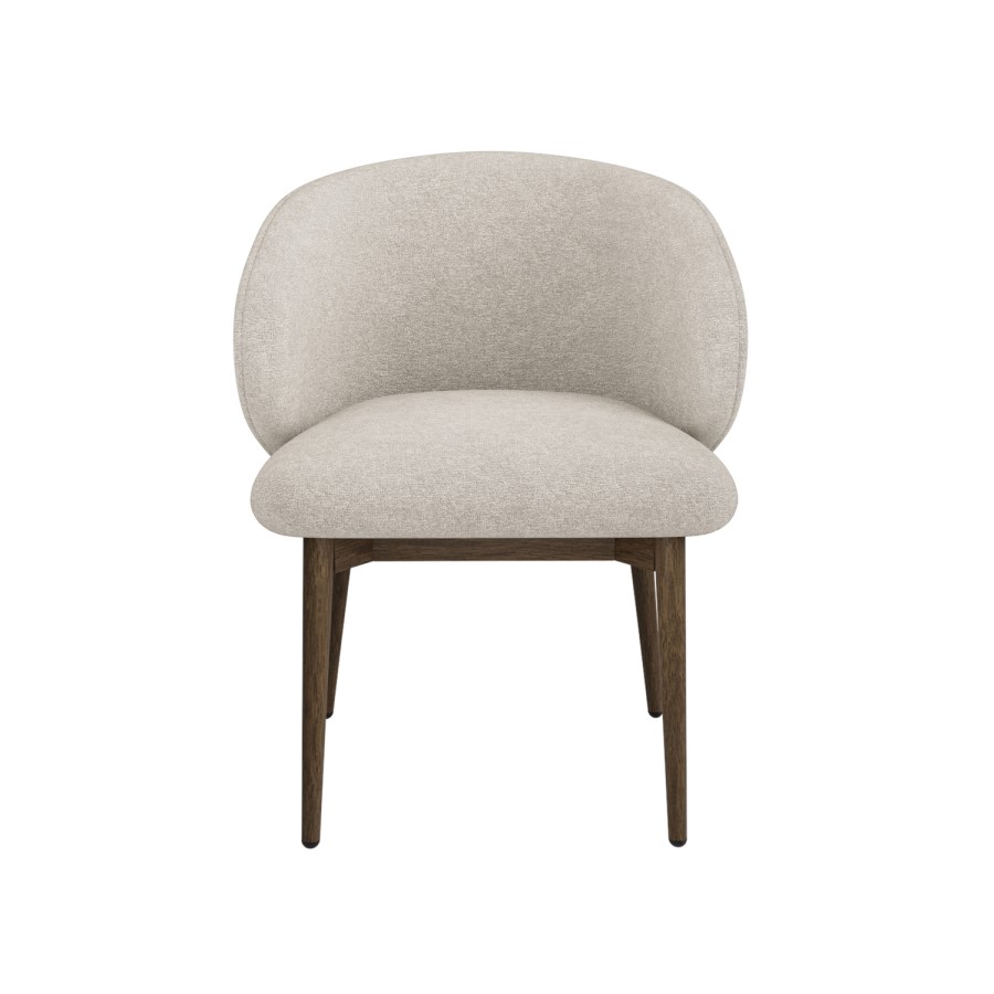 Set of 6 Walnut and Beige Upholstered Curved Dining Chairs with Exposed Back - Kori