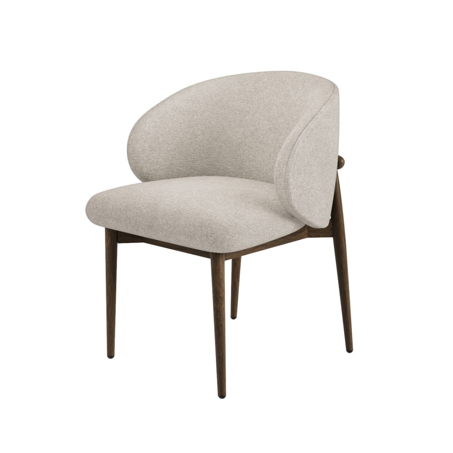Set of 6 Walnut and Beige Upholstered Curved Dining Chairs with Exposed Back - Kori