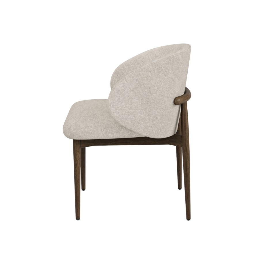 Set of 6 Walnut and Beige Upholstered Curved Dining Chairs with Exposed Back - Kori