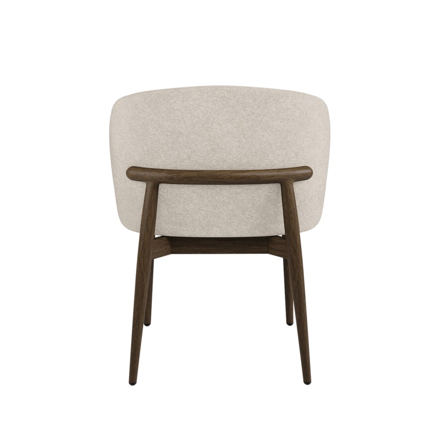 Set of 6 Walnut and Beige Upholstered Curved Dining Chairs with Exposed Back - Kori