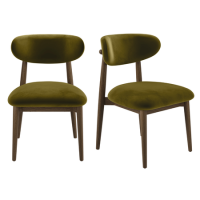 Set of 2 Walnut and Olive Green Upholstered Curved Dining Chairs with Open Back - Kori
