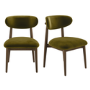 Set of 2 Walnut and Olive Green Upholstered Curved Dining Chairs with Open Back - Kori