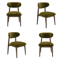 BUN/KOR012/99397 Set of 4 Walnut and Olive Green Upholstered Curved Dining Chairs with Open Back - Kori