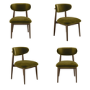 Set of 4 Walnut and Olive Green Upholstered Curved Dining Chairs with Open Back - Kori