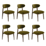 Set of 6 Walnut and Olive Green Upholstered Curved Dining Chairs with Open Back - Kori