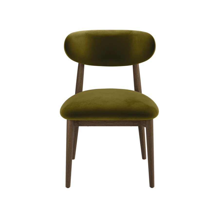 Set of 4 Walnut and Olive Green Upholstered Curved Dining Chairs with Open Back - Kori