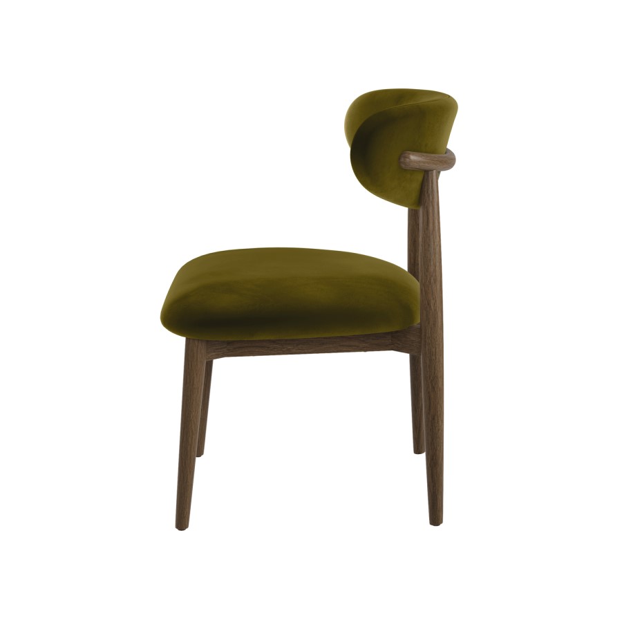 Set of 4 Walnut and Olive Green Upholstered Curved Dining Chairs with Open Back - Kori