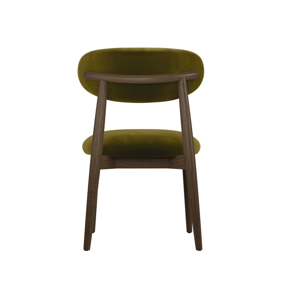 Set of 4 Walnut and Olive Green Upholstered Curved Dining Chairs with Open Back - Kori