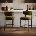 BUN/KOR013/99432 Set of 2 Walnut and Olive Green Upholstered Curved Kitchen Stools with Open Back - Kori