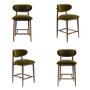 Set of 4 Walnut and Olive Green Upholstered Curved Kitchen Stools with Open Back - Kori
