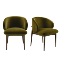 BUN/KOR014/99425 Set of 2 Walnut and Olive Green Upholstered Curved Dining Chairs with Exposed Back - Kori