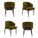 BUN/KOR014/99426 Set of 4 Walnut and Olive Green Velvet Curved Dining Chairs with Solid Wood Exposed Back - Kori