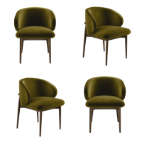 Set of 4 Walnut and Olive Green Upholstered Curved Dining Chairs with Exposed Back - Kori
