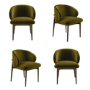 Set of 4 Walnut and Olive Green Upholstered Curved Dining Chairs with Exposed Back - Kori