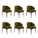 BUN/KOR014/99427 Set of 6 Walnut and Olive Green Upholstered Curved Dining Chairs with Exposed Back - Kori