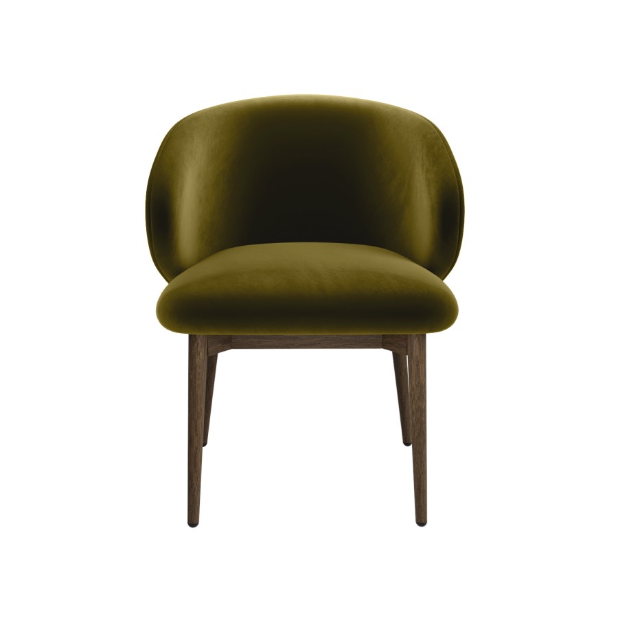 Walnut and Olive Green Upholstered Curved Dining Chair with Exposed Back - Kori