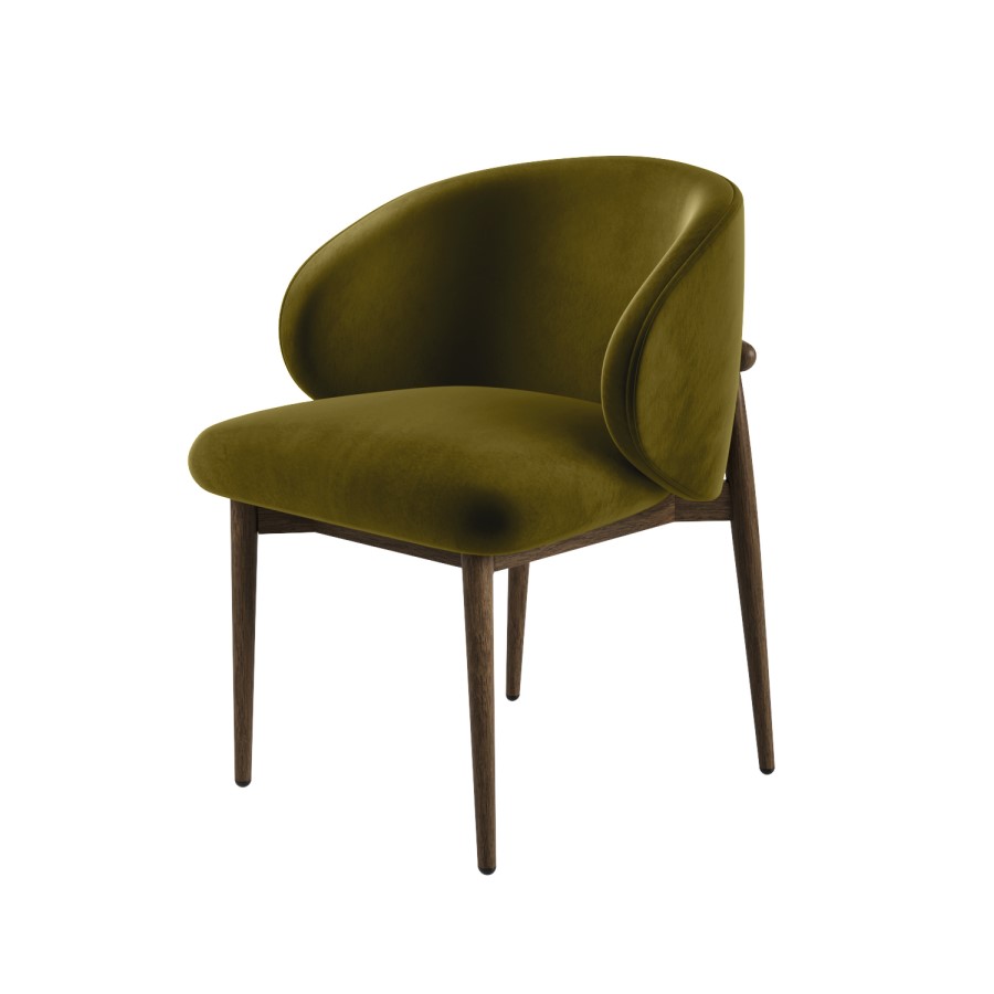 Walnut and Olive Green Upholstered Curved Dining Chair with Exposed Back - Kori