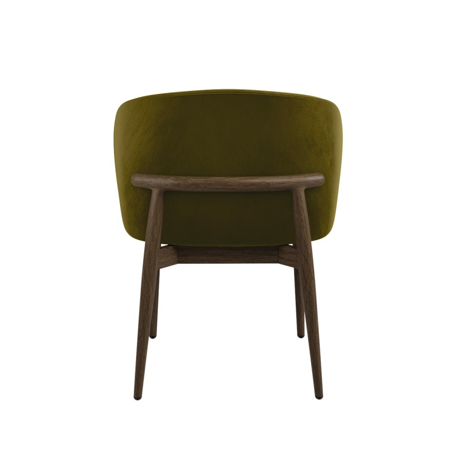 Walnut and Olive Green Upholstered Curved Dining Chair with Exposed Back - Kori
