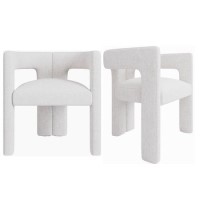 Set of 2 White Boucle Upholstered Curved Tub Dining Chairs - Kirra