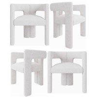 Set of 4 Kirra White Boucle Curved Tub Dining Chair - Kirra
