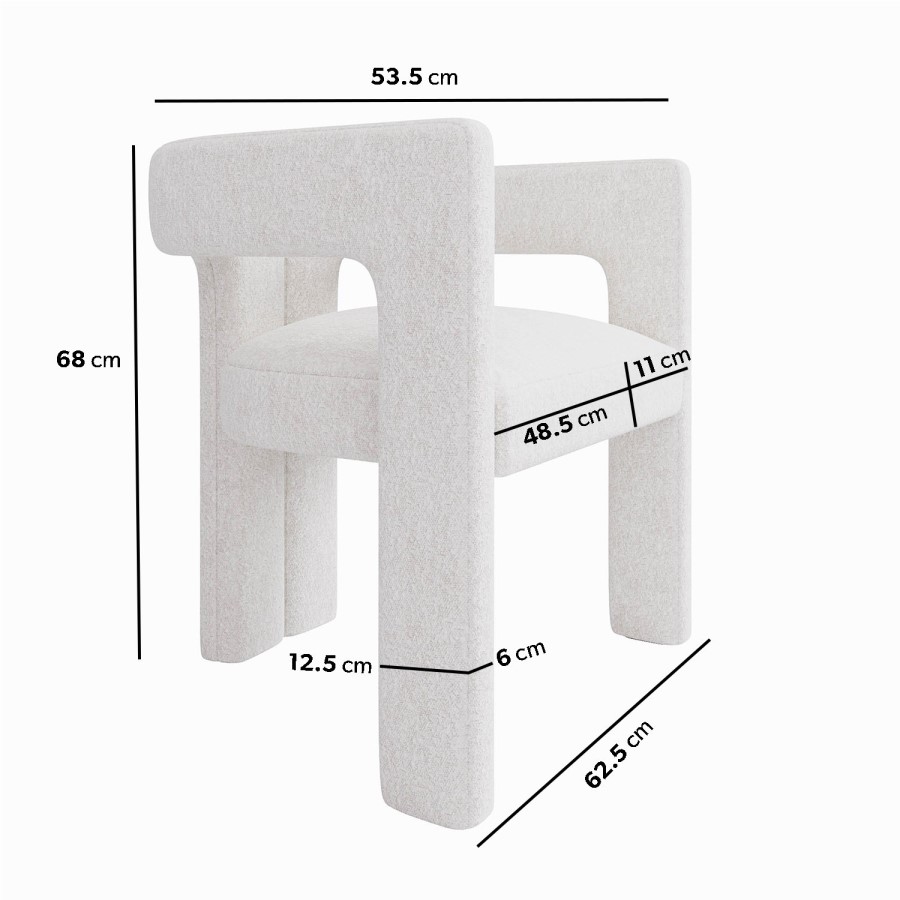 Set of 4 Kirra White Boucle Curved Tub Dining Chair - Kirra