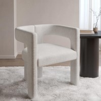 White Boucle Curved Fully Upholstered Accent Chair - Kirra