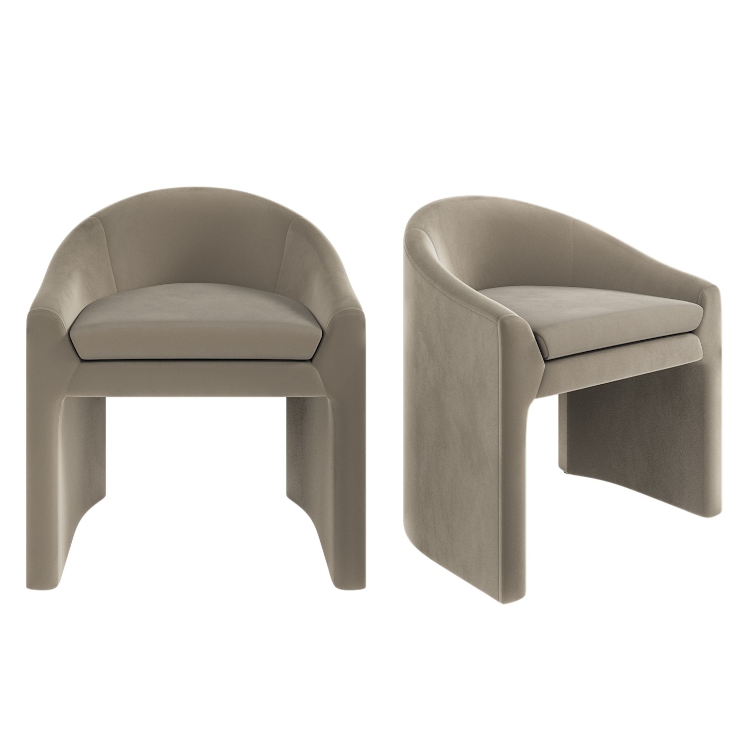 Kelsey Brown Set Of 2 Upholstered Mink Velvet Curved Tub Dining Chairs
