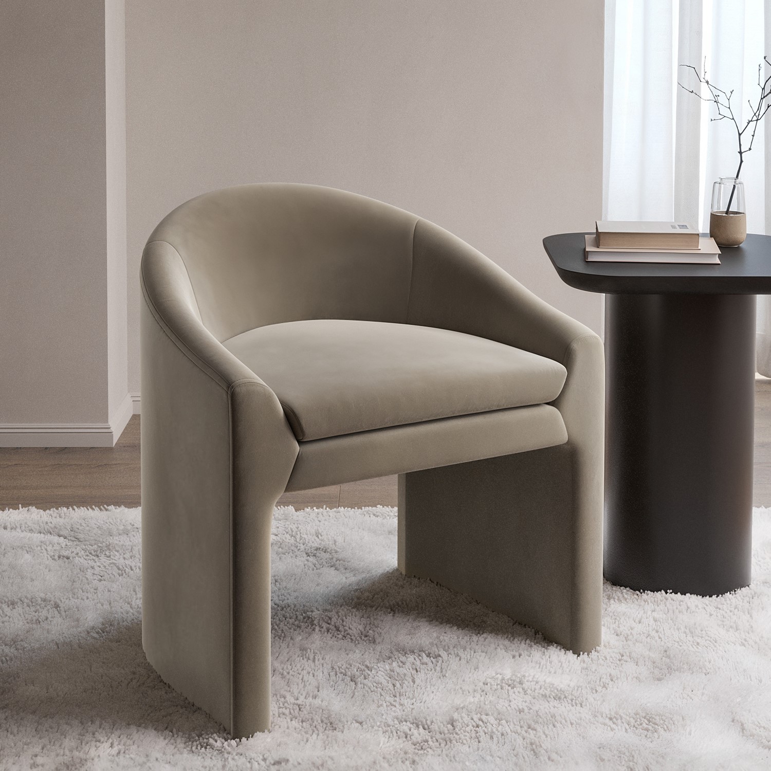 Kelsey Brown Upholstered Mink Velvet Curved Accent Chair
