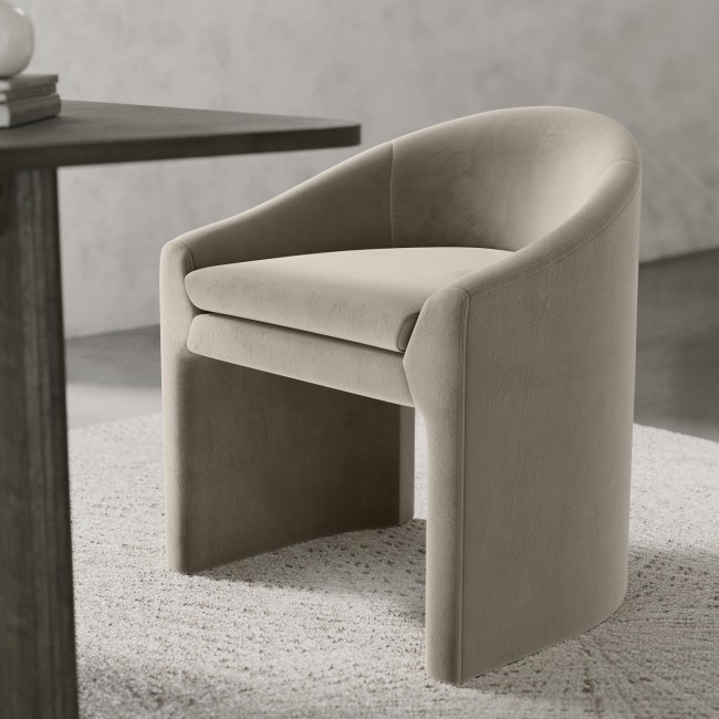 ONLY OPENED - Upholstered Mink Velvet Curved Tub Dining Chair - Kelsey