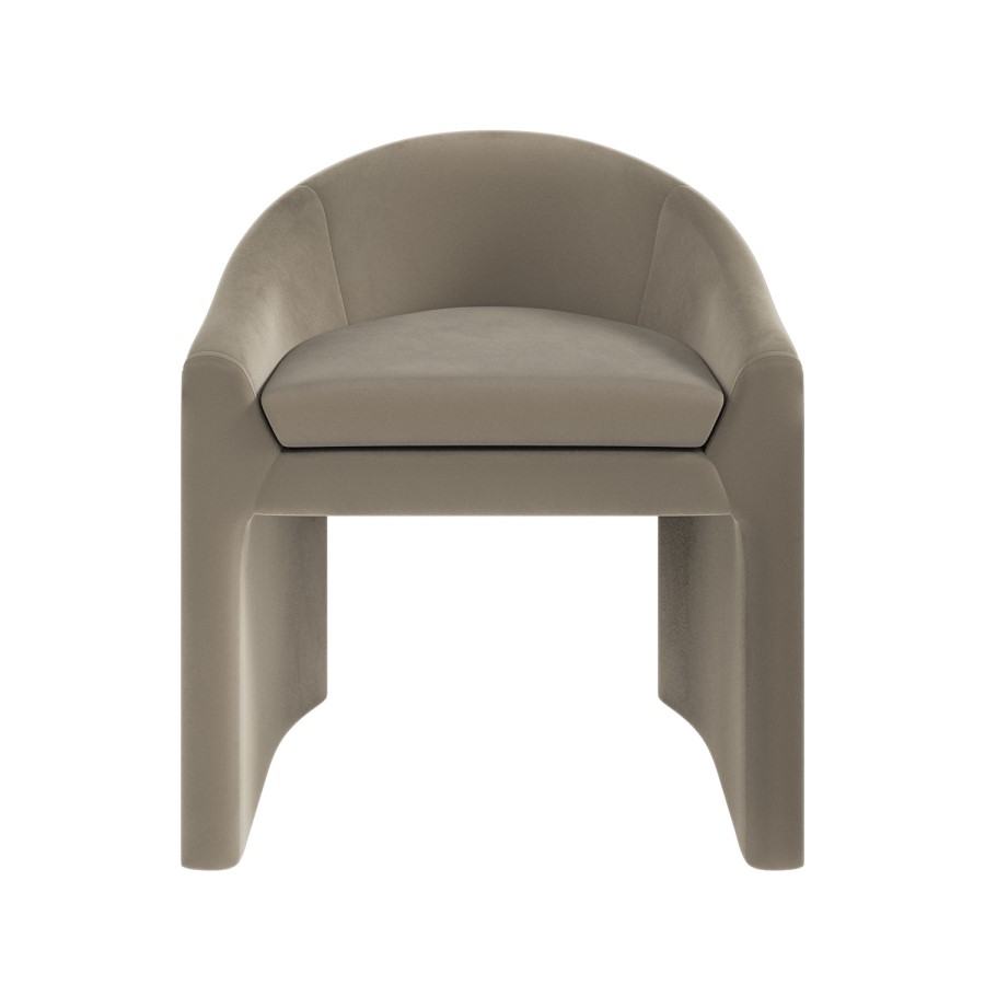 Set of 4  Upholstered Mink Velvet Curved Dining Chairs - Kelsey