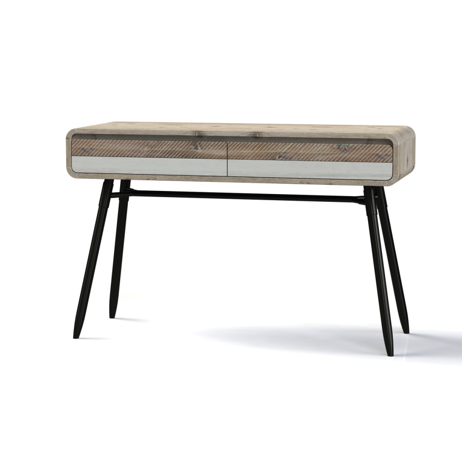 Kuta Industrial Style Reclaimed Wood Office Desk with 2 Drawer Storage 