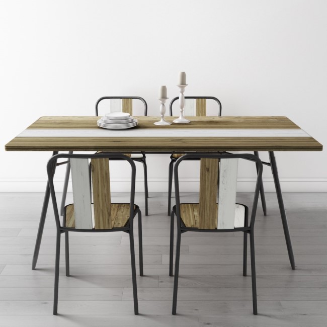 Kuta Industrial Dining Set with Table & 4 Dining Chairs - Reclaimed Wood