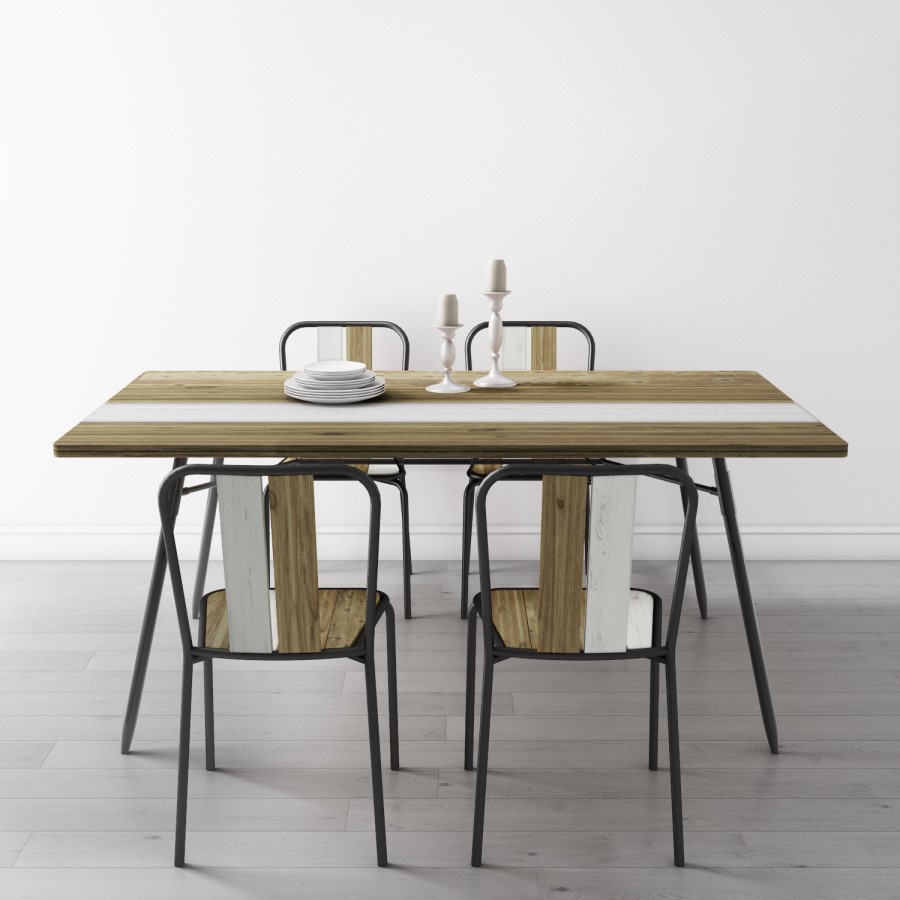 Kuta Industrial Dining Set with Table & 4 Dining Chairs - Reclaimed Wood