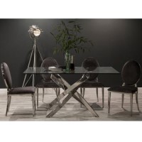 Vida Living Kalmar Rectangular Glass 4 Seater Dining Table with 4 Velvet Dining Chairs in Black