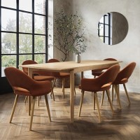 Large Rectangular Oak Extendable Dining Table Set with 6 Burnt Orange Upholstered Chairs - Seats 6 - Leena