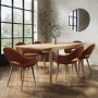 Large Rectangular Oak Extendable Dining Table Set with 6 Burnt Orange Upholstered Chairs - Seats 6 - Leena