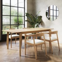 Oak Extendable Dining Table Set with 4 Brass Detail Oak Curved Chairs - Leena