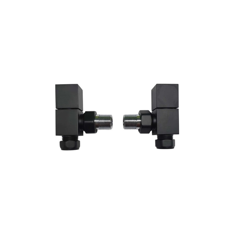 Black Designer Vertical Single Panel Radiator 1200 x 440mm with Pipe Kit and Angled Valves - Laguna